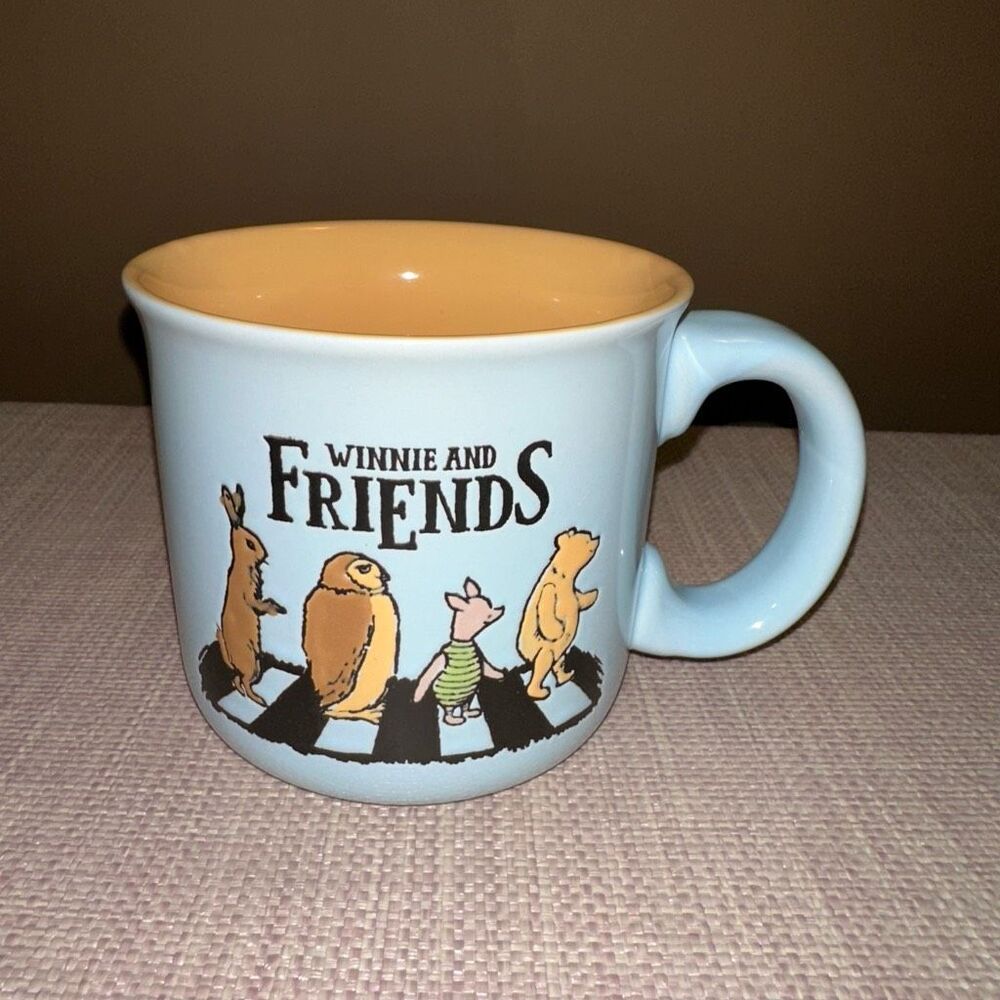 Life is Good Winnie the Pooh Beatles Abbey Road Theme Ceramic Mug Light Blue NWT